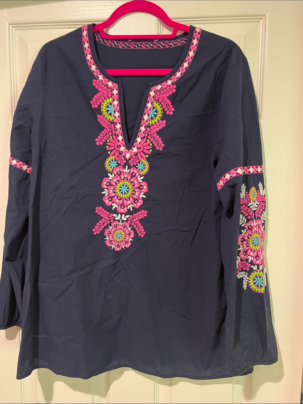 Lilly Pulitzer Navy Tunic with Pink & Lime Floral Embroidery